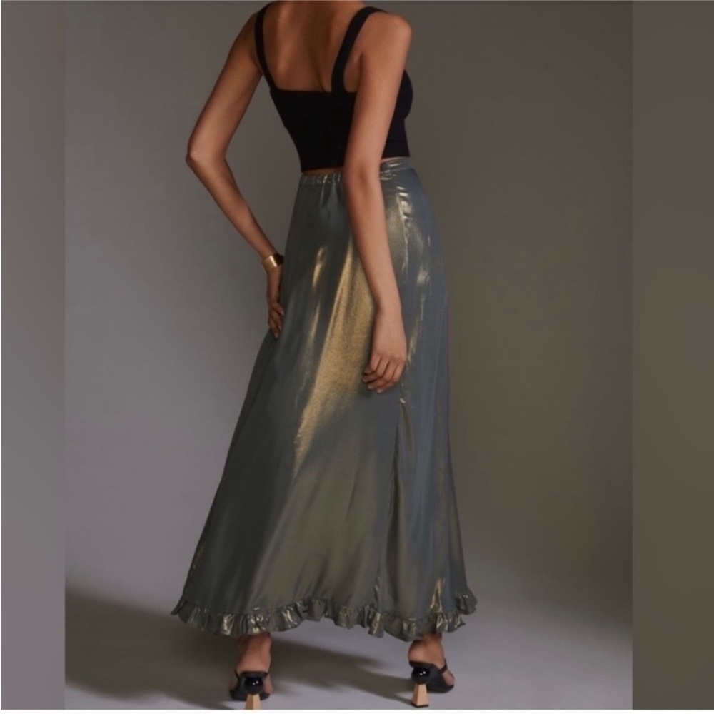 NWT Anthropologie Metallic Skirt with Ruffle Detail - Picture 3 of 6